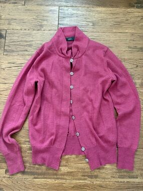Italian 100% wool Rose Pink Button-Front Sweater Cardigan.